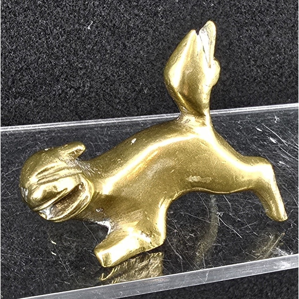 Vtg 2.5" Chinese Foo Dog Solid Brass‎ Figurine Guardian of Evil Protect Tiny MCM